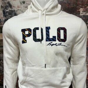 Polo Ralph Lauren Off White Plaid Letterman Hoodie Size Medium